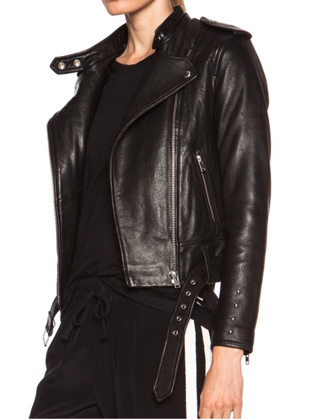IRO Zaki Black Lambskin Leather Moto Biker Cropped Jacket